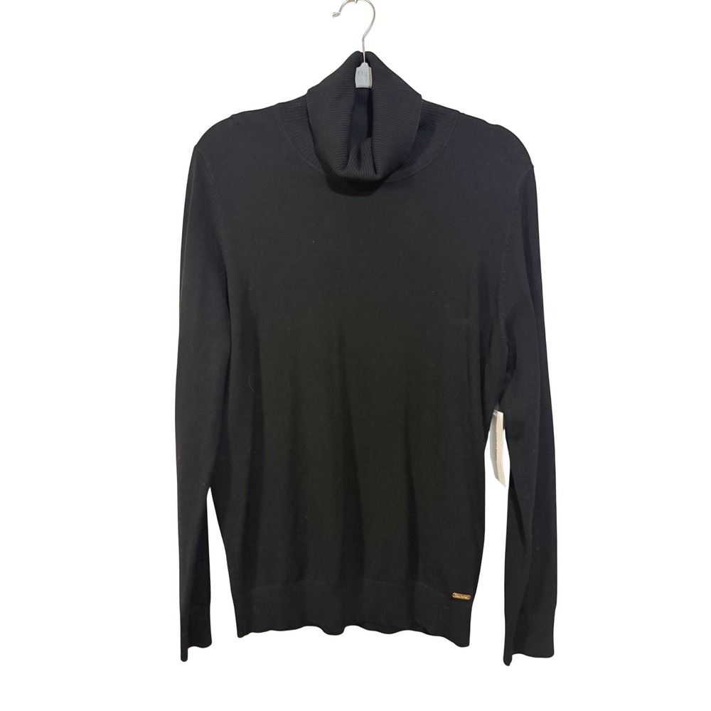 Calvin Klein Black Turtleneck Sweater Women L Black Dark Academia Office Chic